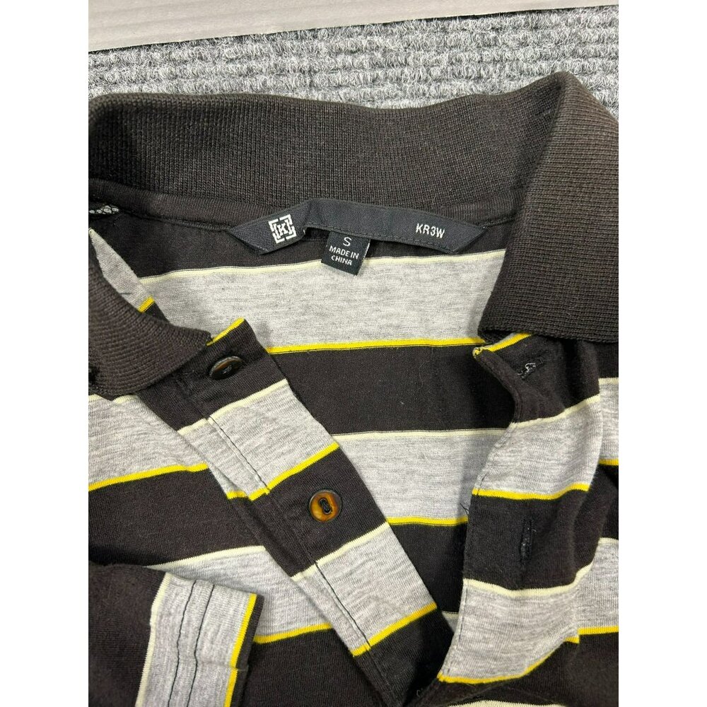 KR3W Mens Striped Polo Shirt Small Brown Yellow Gray Cotton Blend - Picture 2 of 6